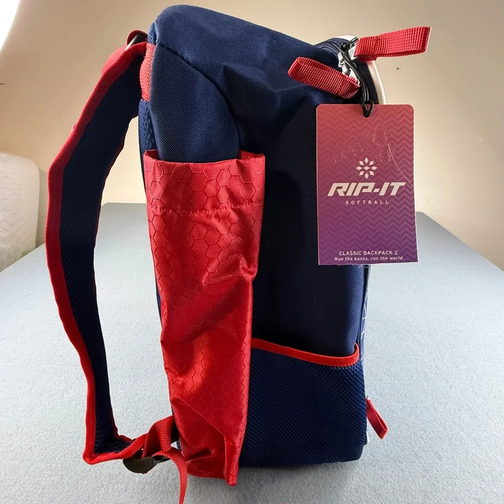 RIP-IT Classic Backpack 2 Softball Girls OS Navy Blue Red Geometric Diamond